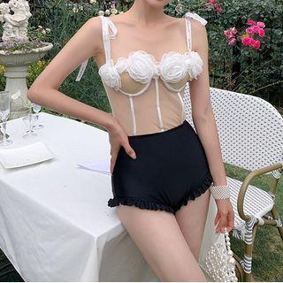 Spaghetti Strap Flower Accent Swimsuit