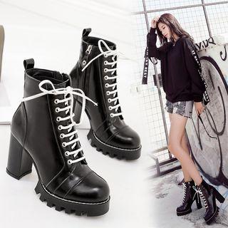 Chunky Heel Platform Lace Up Short Boots