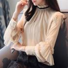 Long-sleeve Frill-trim Cutout Top