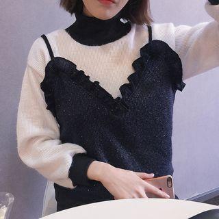 Mock Two Piece Frill Trim Pullover