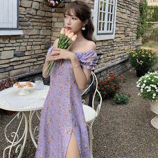 Off-shoulder Floral Printed A-line Dress