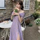 Off-shoulder Floral Printed A-line Dress
