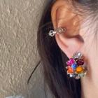 Flower Rhinestone Alloy Earring 1 Pair - Silver Stud - Aqua Blue & Orange & Rose Pink - One Size