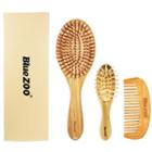 Set Of 3: Wooden Hair Comb + Brush