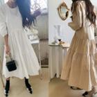 Balloon-sleeve Flared Tiered Long Dress