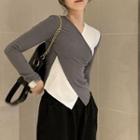 Long-sleeve Two-tone Fitted Top