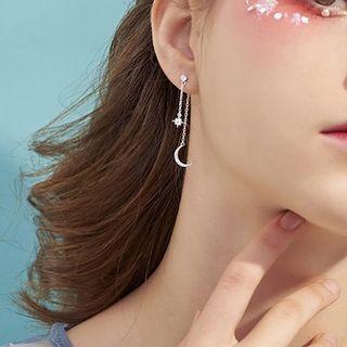 Rhinestone Moon Drop Earring 1 Pair - Silver - One Size