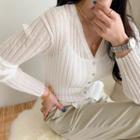 Linen Blend Rib-knit Cardigan Ivory - One Size