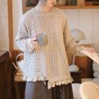 Lace-hem Oversize Cable-knit Sweater