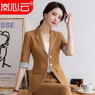 Contrast Trim Single Breasted Blazer / Dress Pants / Pencil Skirt / Set