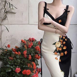Color Panel Medium Long Suspender Skirt
