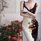 Color Panel Medium Long Suspender Skirt