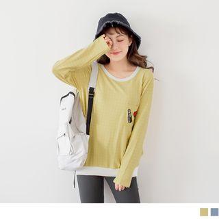 Contrast Trim Check Embroidered Top