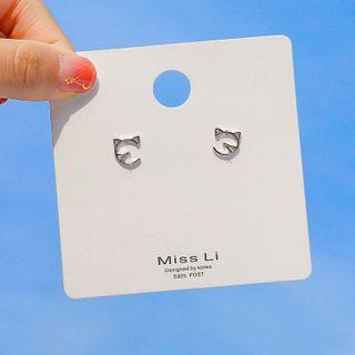 Cat Ear Stud 1 Pair - Silver - One Size