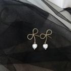 Heart Faux Pearl Alloy Bow Dangle Earring 1 Pair - 925 Silver - Gold & White - One Size