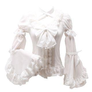 Cross Front Bell-sleeve Chiffon Blouse