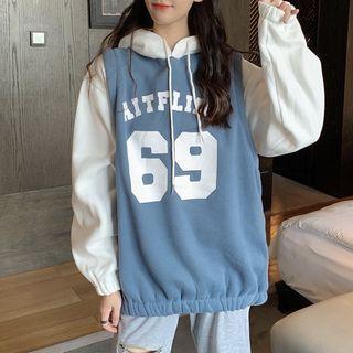 Long-sleeve Drawstring Lettering Hoodie