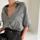 Dual-pocket Loose-fit Shirt Charcoal Gray - One Size