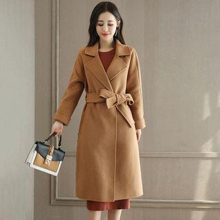 Tie-waist Lace-up Woolen Coat