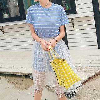 Set: Short-sleeve T-shirt Dress + Chiffon A-line Skirt