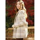 Double-button Plaid Jacket With Sash