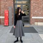 Herringbone Midi Flare Skirt Charcoal Gray - One Size