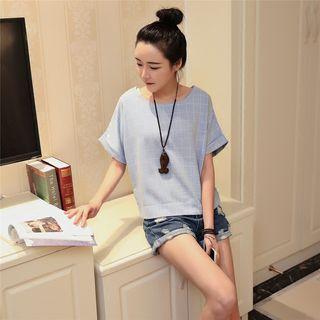 Plain Short-sleeve Linen Cotton Top