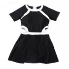 Short-sleeve Contrast Trim Cut-out Swim Dress