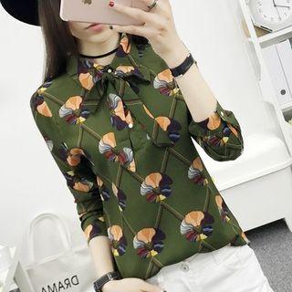 Print Tie Neck Chiffon Shirt