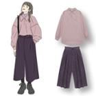 Mock-turtleneck Long-sleeve Top / Plain Shirt / Corduroy Wide Leg Pants