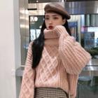 Turtleneck Cable Knit Sweater Knit Sweater - Pink - One Size