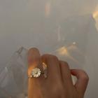 Flower Rhinestone Open Ring 1 Pc - Silver - 17