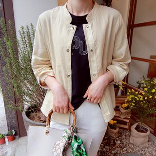 Linen Blend Snap Button Jacket