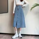 High-waist Asymmetrical Slit Denim Maxi Skirt