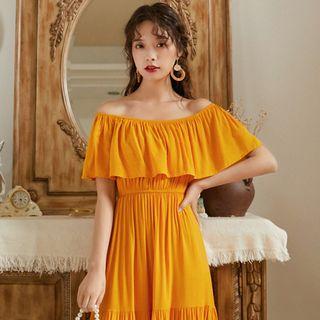 Off-shoulder Tiered Midi A-line Dress