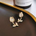 Tulip Faux Crystal Rhinestone Earring 1 Pair - S925 Silver - Gold - One Size