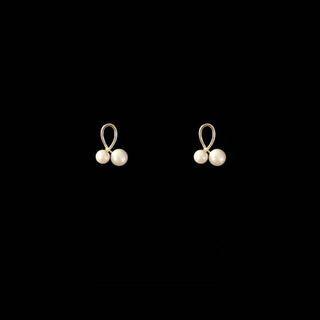 Faux Pearl Earring 1 Pair - S925 Silver Stud Earrings - Gold & White - One Size