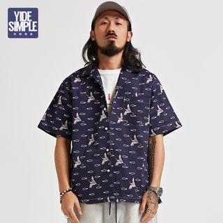 Ukiyo-e Crane-print Shirt
