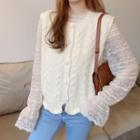 Long-sleeve Lace Top / Button-up Sweater Vest