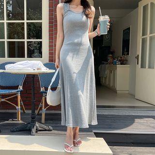 Sleeveless Ribbed Flared Long Dress