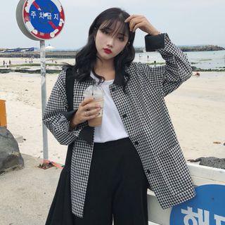 Checked Button Jacket Plaid - Black & White - One Size