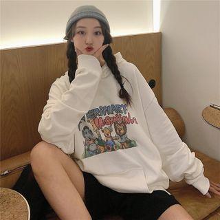 Lettering Cartoon Animal Print Hoodie