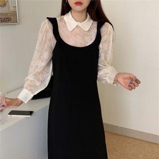 Strappy Midi A-line Dress / Lace Blouse