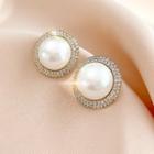Rhinestone Faux Pearl Earring 1 Pair - White & Gold - One Size