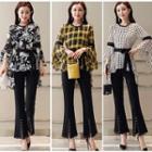 Set: 3/4-sleeve Printed Top + Boot-cut Pants
