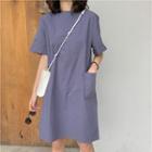 Short-sleeve Mini Plain Dress