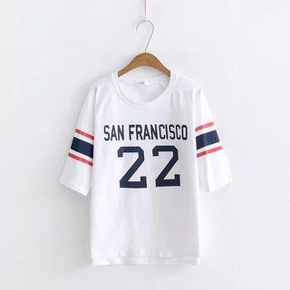 Elbow-sleeve Letter Print T-shirt White - One Size