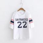 Elbow-sleeve Letter Print T-shirt White - One Size
