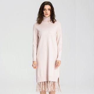 Long-sleeve Fringe Knit Dress