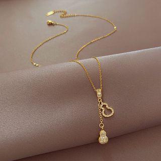Gourd Rhinestone Pendant Alloy Necklace Necklace - Gold - One Size